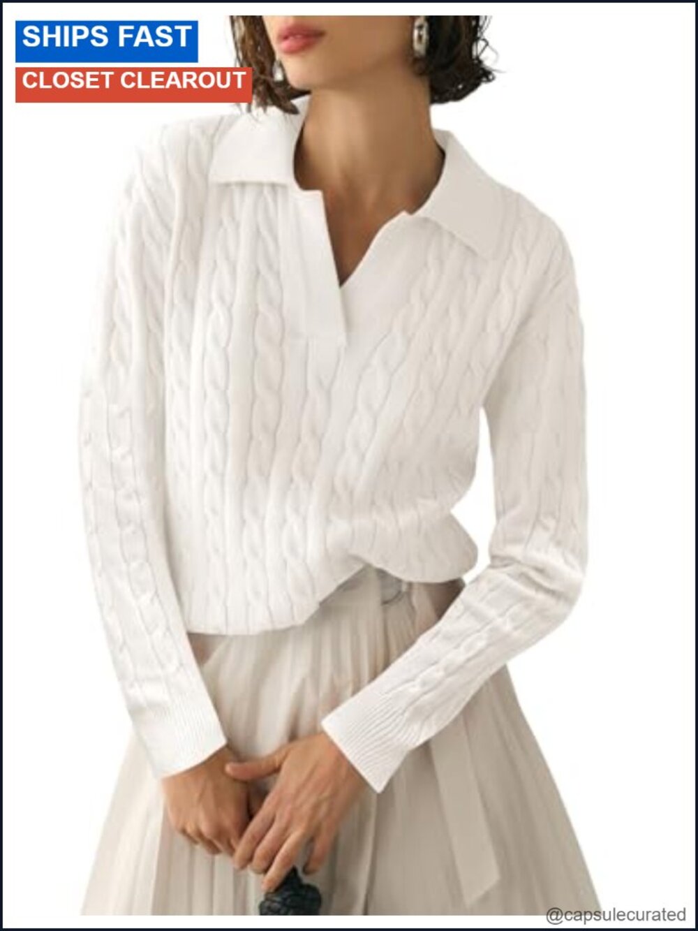 Womens Cable Knit V Neck Long Sleeve Pullover Sweater Soft Jumper Top
